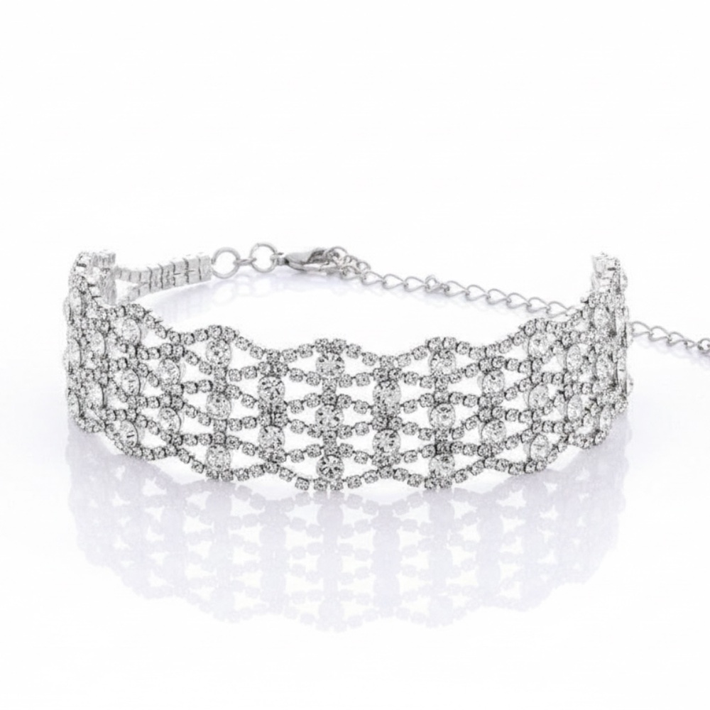 Womens Silver Crystal Bling Choker Necklace